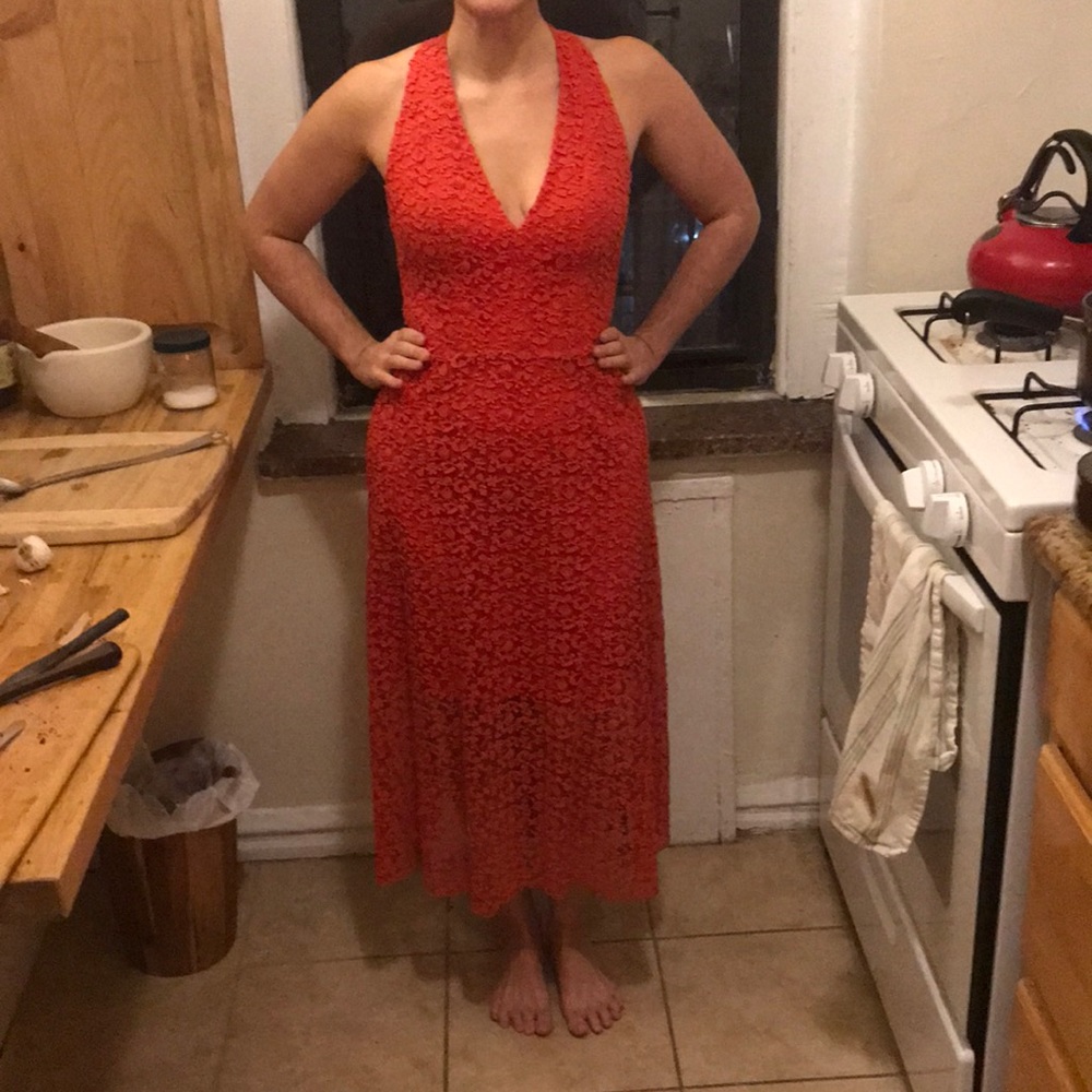 Alice + Olivia Coral floral Dress w/ Back Cutouts